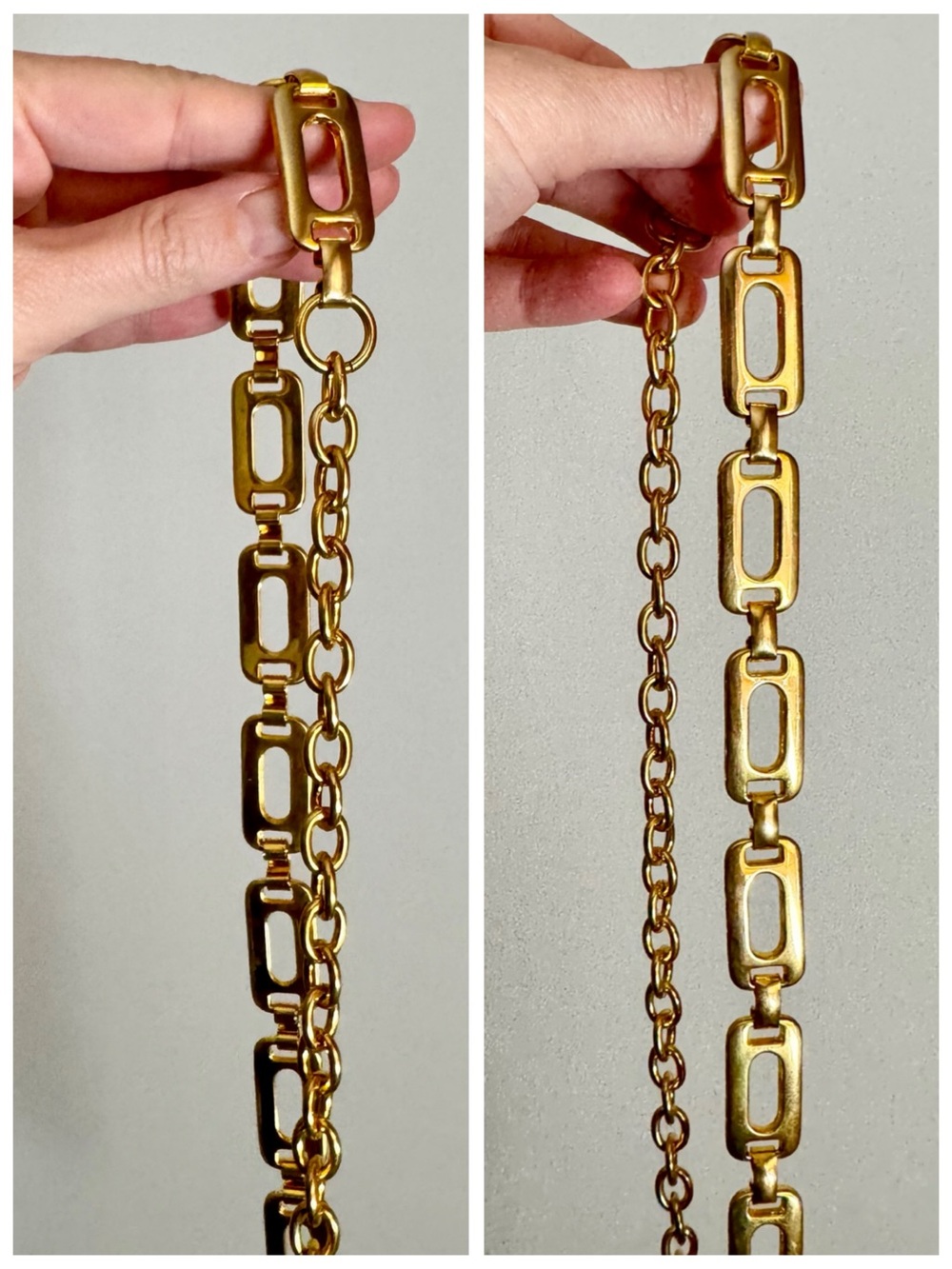 VTG Gold Geometric Link Chain Belt | Adjustable Waist Accessory - Picture 6 of 15